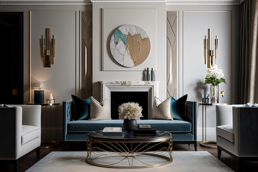 drain-cleaning living room with fireplace large painting wall